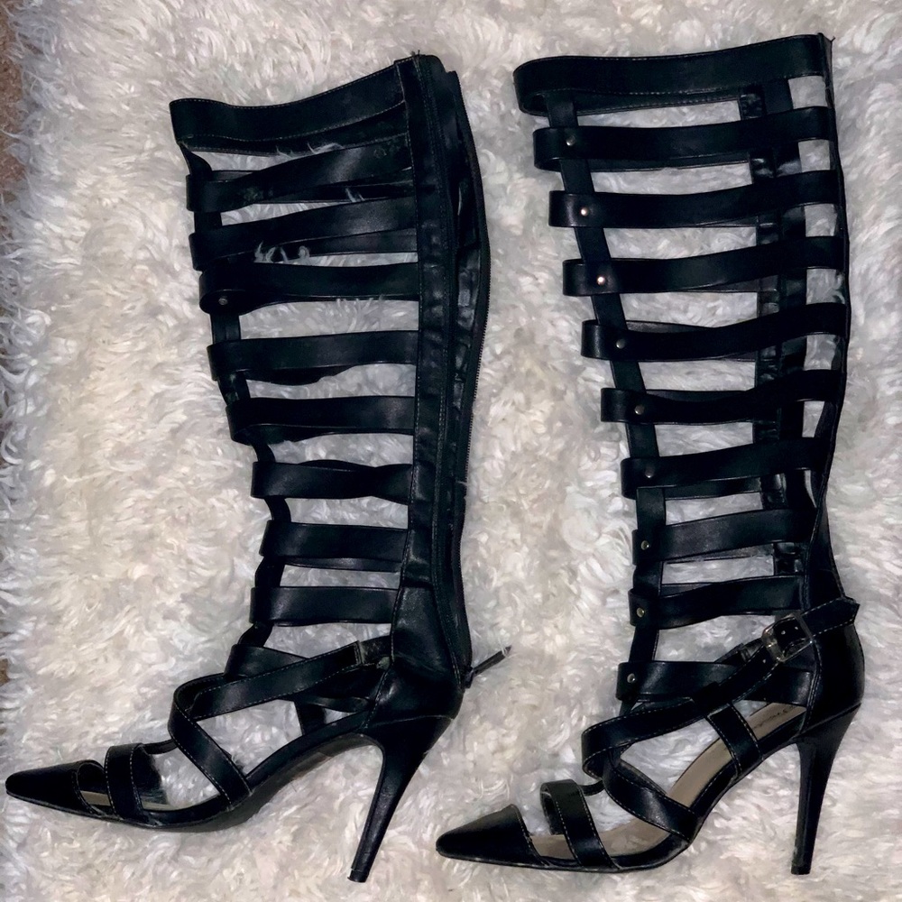 High knee hell black boots